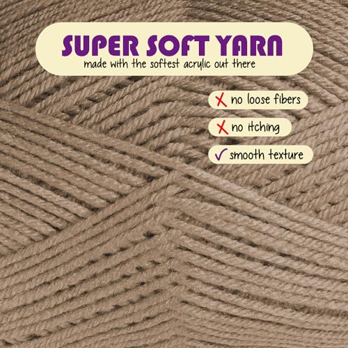 Image of Acrylic Yarn for Crocheting & Knitting - Soft Crochet Yarn for Crocheting, 370 Yards, Perfect for Crafts & Amigurumi, Medium Worsted Weight 4, Coffee