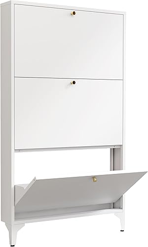 Zapatero con 3 cajones abatibles, armario estrecho de almacenamiento de zapatos, organizador de zapatos de granja, organizador independiente con