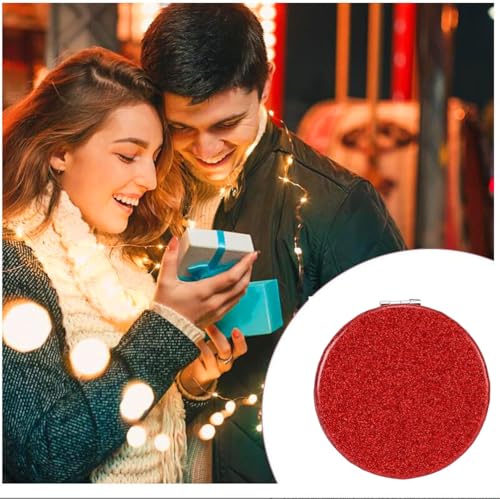 Glitter Red Compact Pocket Mirror - Double-Sided Travel Makeup Mirror - Image 3