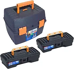 Conjunto de 3 Caixas de Ferramentas Organizadora Profissional Com Alças, Travas e Divisória