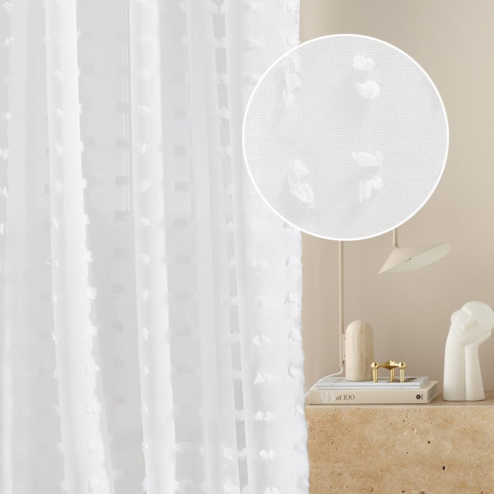 ROOM99 Cortina con Cinta Fruncidora Casablanca 140 x 260 cm para Salón y Dormitorio - Transparente Moderna con Pompones Blancos - 1 Pieza OEKO-TEX STANDARD 100