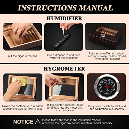 TISFA Cigar Humidor, Glass Top Cigar Box with Hygrometer Humidifier and Divider, Desktop Cedar Wood Storage Case Holds 20-30 Cigars (Dark Brown)