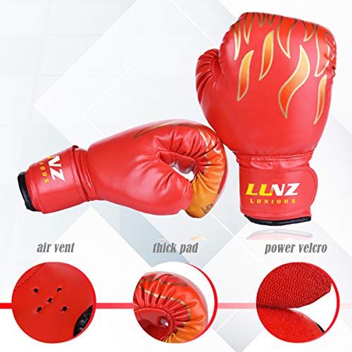 Luniquz Kids Boxing Gloves for Punching Bag Training, 4 OZ 6 OZ Fit 3 to 14 YR, Red