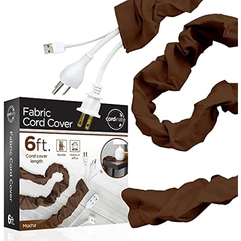 Cordinate Fabric Cord Cover, 6 Ft, Cable Management and Hider, Easy Installation, Great for Lamps, Light Fixtures, and Desks, Mocha Brown, 40728 Cover