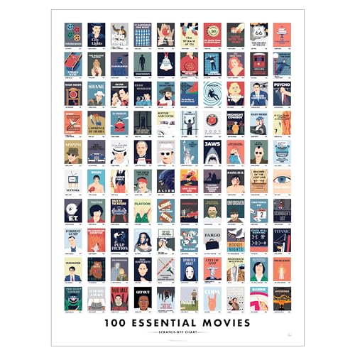 Pop Chart | 100 Essential Movies Scratch-Off Chart | 12' x 16' Scratch-Off Poster | Original Bucket...