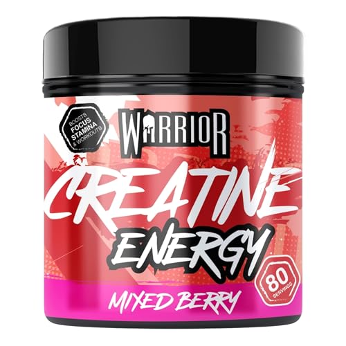 Warrior Creatin + Pre Workout Pulver 360 g, 80 Portionen – Kreatin mit Koffein & Citrullin, Pre Workout Booster ohne Beta Alanin (kein Kribbeln) – Mixed Berry
