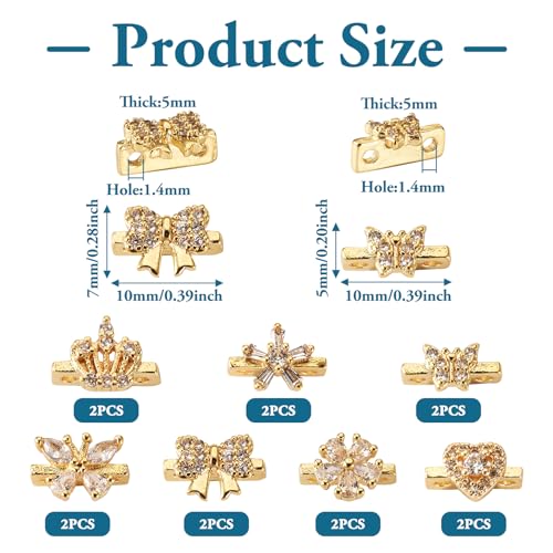 Ph Pandahall KK-TA0001-36-CA Pandahall 14Pcs 2-Holes Cubic Zirconia Connector Charms Real 18K Gold Multi Strand Connector Link Charms 7 Styles Brass Butterfly Rectangle Spacer Bar For Women Bracelet Necklace Jewelry Making thumb #1