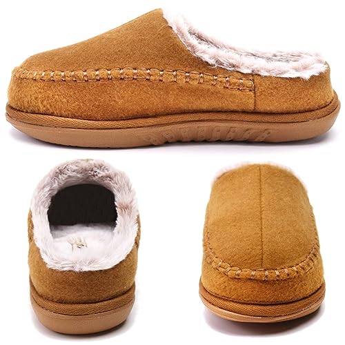 KuaiLu Womens Clog Slippers with Comfy Arch Support Orthotic Plantar Fasciitis Memory Foam Ladies Slippers for Women Winter Warm Fluff Faux Fur Slip on Felt Houes Shoes Hard Rubber Sole Khaki size 112