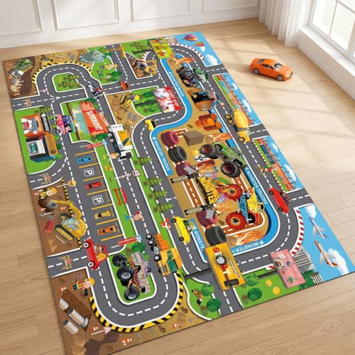WFKKMEQ Car Rug Truck Playmat Car Play Mats for Kids City Playmat Rug Toy Pay Mat with Non-Slip Base Play Carpet Floor Mats for Bedroom Classroom Playroom (60x90cm)