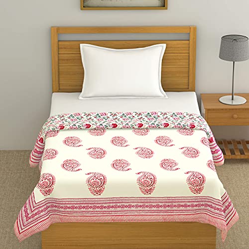 Image of BLOCKS OF INDIA Cotton Malmal Hand Block Printed Summer Single Size Reversible Dohar (Multicolour),300 TC