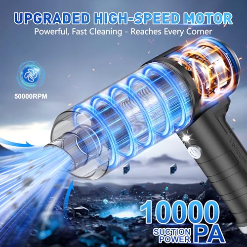 Image of KMM Handheld Car Vacuum Cleaner, 10000PA Vacuum Cleaner & Air Duster, 120W High Power Hand Held Vacuum Cordless, Portable Vacuum Rechargeable with Multi-Nozzles & LED Light for Car, Home, Pet, Office