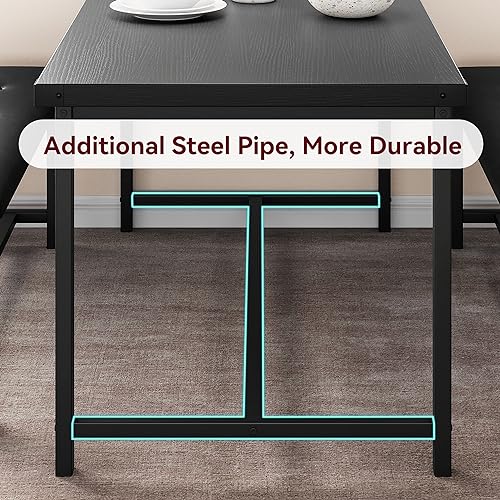 IDEALHOUSE Dining Table Set for 4, Kitchen Table with Upholstered Bench, 3 Piece Rectangular Dining Room Table Set with 2 Benches, for Small Space, Apartment, Studio, Home, Retro Black