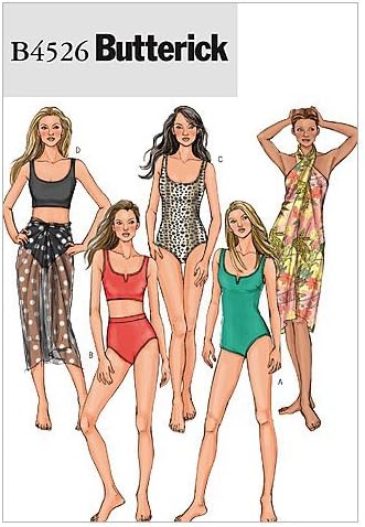 ButterickPatterns B4526 Size EE 14-16-18-20 Misses Swimsuit and Wrap, Pack of 1, White