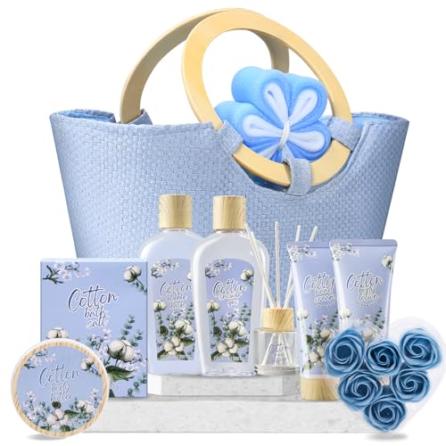 Image of Spa Luxetique Gifts Baskets for Women, 10pcs Bule Spa Sets for Her, Bath Sets with Shower Gel, Body Lotion, Bubble Bath, Mother's Day Gifts for Mom