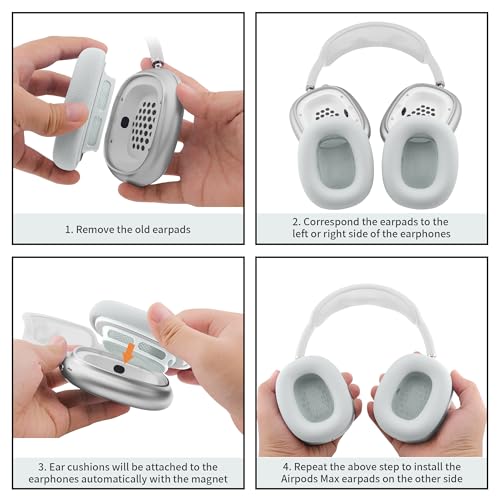 Image of Replacement Ear Cushions for Apple AirPods Max 1 & 2 Upgraded Memory Foam Pads with Durable Fabric,Sound Insulation and Noise Reduction,Strong Magnetic Fit,Sweat-Resistant, Breathable Comfor(Silver)