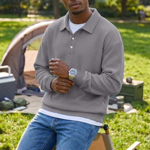 Cotton Polo Shirts for Men Classic Waffle Oversized Tshirts Novelty - image 8