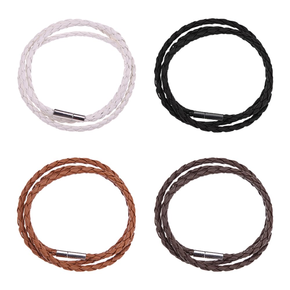 TRKETK 4 Piezas Pulsera Cuero Brazalete de Cuero Trenzado Elegante con Cierre de Bayoneta de Aleación para Hombres y Mujeres