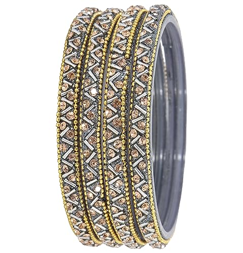Image of NMII Glass Bangles Set For Girls and Women Studded Zircon Gemstone and Beads I women bangles I (Pack of 8)