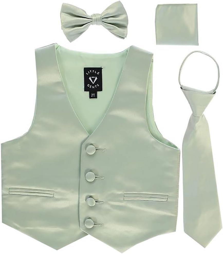 iGirlDress Boys 4 Piece Formal Satin Vest Set Zipper Tie Bowtie Hanky