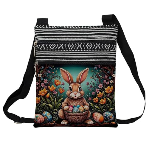 Easter Bunny Messenger Bag Small Ethnic Pattern Printed Adjustable Strap Crossbody Zipper Pouch Easter Bunny Phone Organizer Wallet Cute Shoulder Handbag for Women-2
