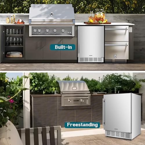 Image of ORYMUSE 24 inch Outdoor Beverage Cooler Fridge - Undercounter Refrigerator, Stainless Steel Seamless Door - Holds 180 Cans, Powerful Cooling Compressor - Patio Kitchen, Commercial Use