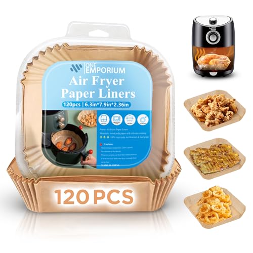 ONE Emporium Air Fryer Liners Reusable Greaseproof & Non-Stick Paper Trays Baking Sheets for Ninja Tower Cosori 120 Pack 16 cm