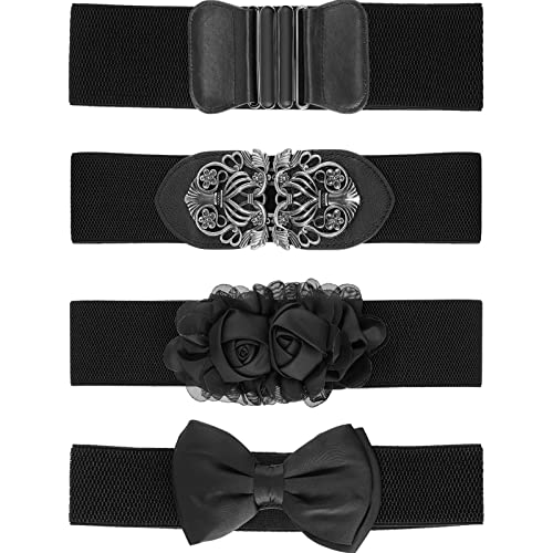 Chuangdi 4 Pieces Women Vintage Wide Waist Belt Black Belt for Dress Elastic Stretch Retro Waistband for Jeans Pants2