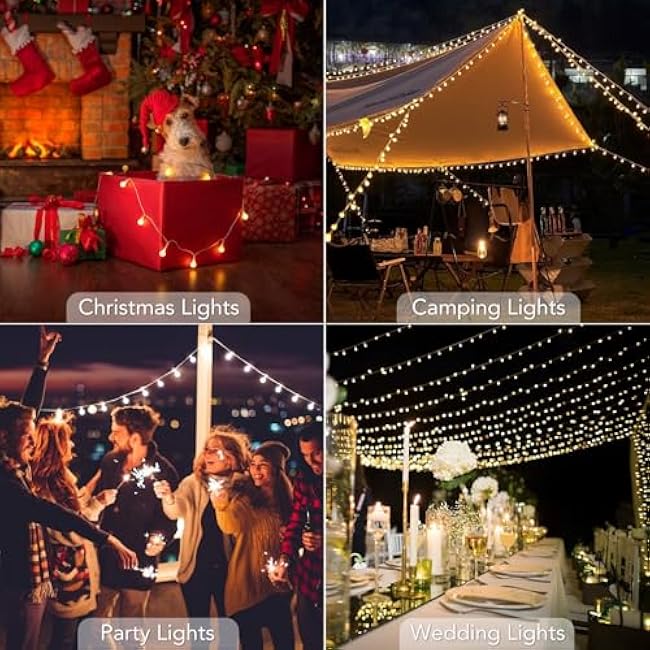 20 Ft Globe String Lights Indoor | Waterproof IP44 for Outdoor Use | Plug-in Warm White LED Lights | Easy to Hang & Timer Compatible for Bedroom, Patio & Holiday Decor