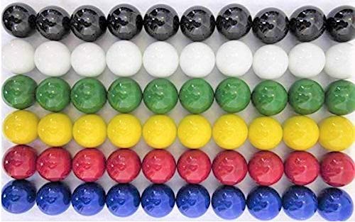 60 Large 1" (25mm) Replacement Solid Glass Marbles for Chinese Checkers, Aggravation, or Marble Games (10 Each of Red, Blue, Yellow, White, Green, Black)