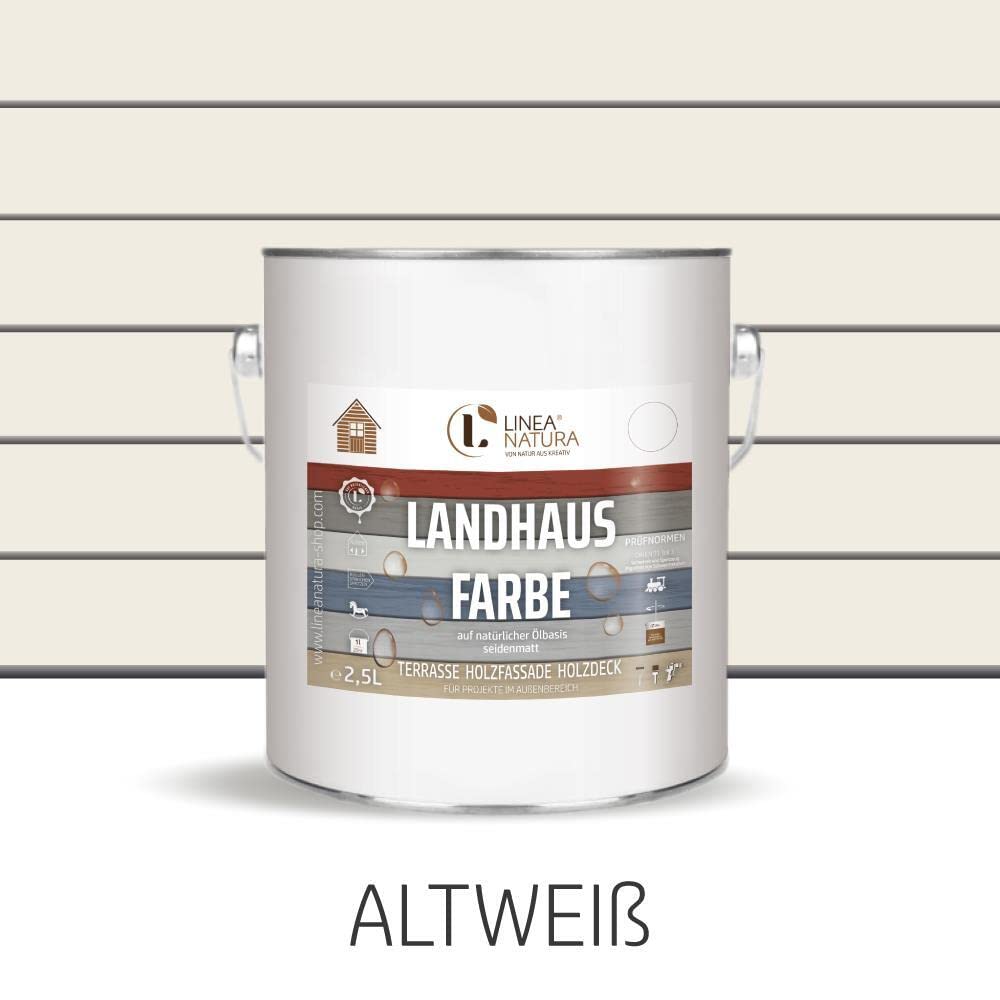 Linea Natura Landhausfarbe für Außenbereich | seidenmatt, besonders deckend & umweltfreundlich (2,5 L, Altweiß)