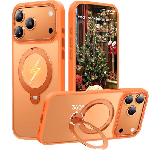 Image of 360 Spin Magnetic Stand for iPhone 17 Pro Case, Fit for MagSafe, Mil-STD Protective Case for iPhone 17 Pro Phone Case with Kickstand Rotatable 6.3 inch, Orange