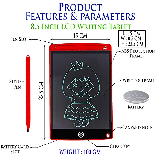 Image of LCD Writing Pad Tablet 8.5 Inch for Drawing with Stylus Pen | Digital Notepad Tab | Electronic Ewriter Teaching Educational Toys Gift for Kids Adults at Home School and Office | Colour : Red