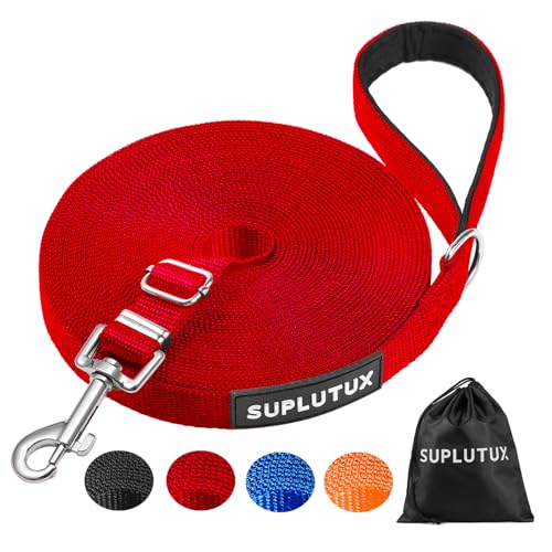 Guinzaglio per Cani, Lunghina per Cane 10 Metri, Guinzaglio Addestramento Regolabile con Impugnatura Imbottita, Ideale per Allenamento, Passeggiate e Attività Outdoor (Rosso,10m/32ft)