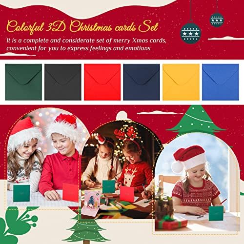 3D Christmas Cards with Envelopes and Stickers 6 Pack Funny Merry Xmas Cards Luxury Seasonal Cute Santa Gingerbread Man Snowman Reindeer Happy Christmas Greeting Card for Kids Friend Family Lover Gift