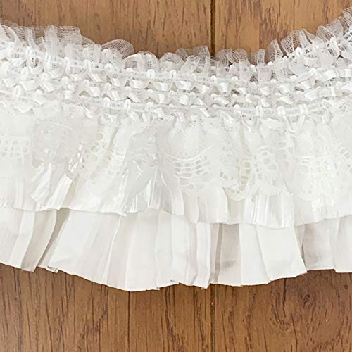 Worlds 1Yard White Lace Embroidery Ribbon Elastic Ruffle Trim Ribbon For Clothing Sewing Skirt Diy Craft 2-3/4"Inch Wide #TOP2