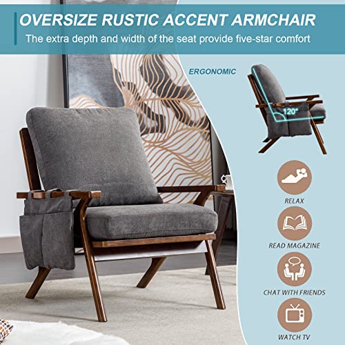 Samery 2Pc Mid Century Modern Accent Arm Chair Set Of 2, Retro Upholstered Lounge Chair, Fabric Tufted Back Single Reading Armchair Club Chair With Wood Frame For Living Room/Bedroom (Grey- 2Pc) #TOP3