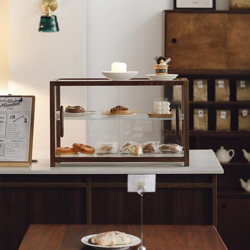 Cherry Wood Bakery Display Case - Elegant Countertop Glass Door Cabinet for Pastries, Cookies, Desserts & Cupcakes | Double Layer Cherry Wood Food Storage & Display Solution