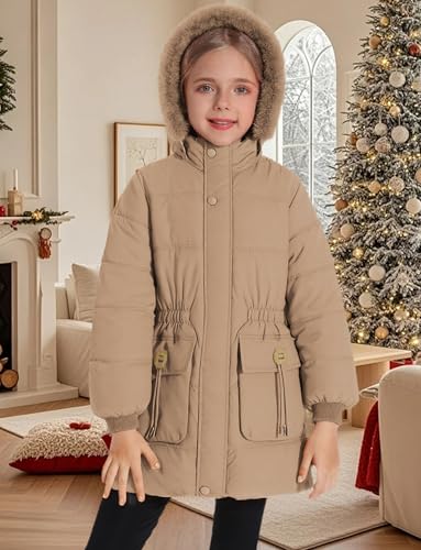 SEAUR Kids Girls Winter Coat 2025 Warmth Windproof Padded Jacket Snow Comfy Hooded Fleece Coat Outwear 6-11T2