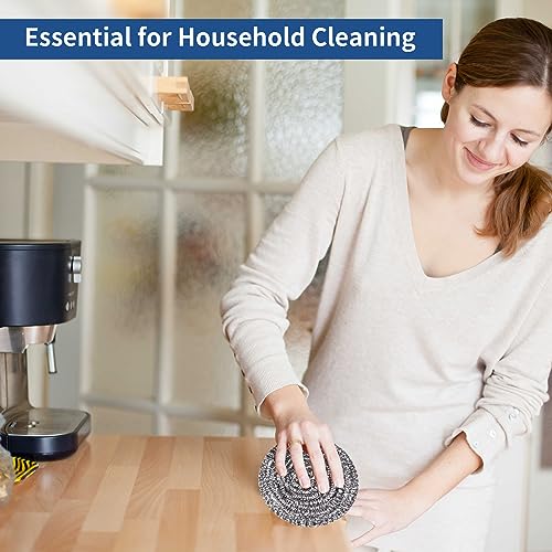 Image of Stainless Steel Scrubber Scrubbing Scouring Pad Sponges Clean Pot Pan and Steel Wool for Kitchen Bathroom (10Pcs Metal Scrubber)