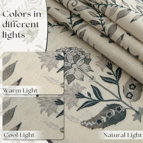 Image of Floral Linen Sheer Curtains 84 Inch Length for Living Room Charcoal Green