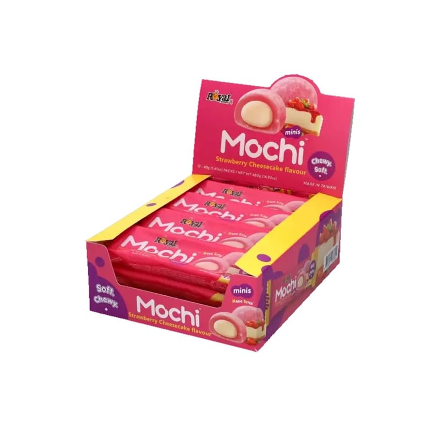 COOL MOCHI Strawberry Cheesecake – 12er Pack (12 x 40g) – Japanischer Reiskuchen mit cremiger Erdbeer-Käsekuchen-Füllung – Exotisches Dessert & Trend-Snack