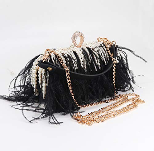 Image of ZAKIA Women's Real Natural Ostrich Feather Tote Evening Dress Bag Shoulder Bag Party Money Bag Wallet Clutch
