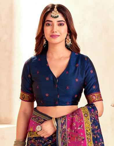 Image of SIRIL Women's Silk Kashmiri Minakari Jacquard Saree With Unstitched Blouse Piece