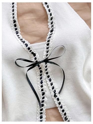 Milumia Women's Split Tie Bow Front Neck Hater Top Sleeveless Sexy Backless Knitted Tank Tops3