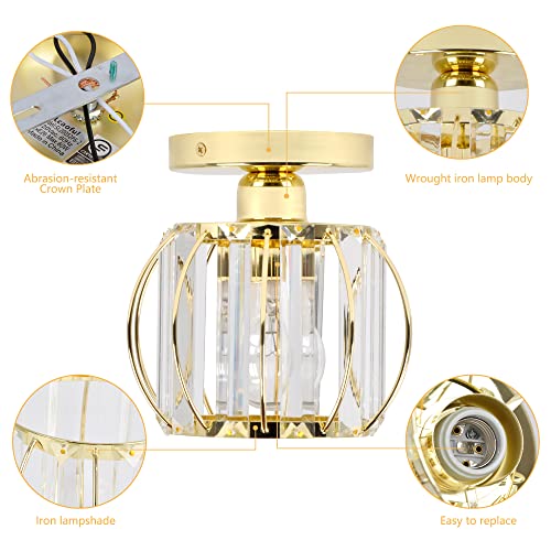 Lcaoful Semi Flush Mount Ceiling Light Fixture 2-Pack Mini Crystal Chandelier Hallway Light Fixtures Ceiling Gold Modern Metal Cage E26 For Hallway Entryway Porch Closet Foyer Hall #TOP4