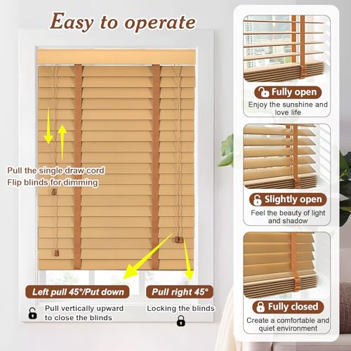 2" Slats Wood Blinds for Indoor Windows, Custom Wood Window Blinds, Wooden Venetian Horizontal Blinds & Shades for Indoor Windows, Office, Living Room, Bedroom