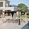 Domi Outdoor Living 10’ x 13’ Louvered Pergola with Adjustable Rainproof Roof, Outdoor Aluminum Frame Hardtop Gazebo for Backyard, Garden and Lawn w/Netting (Dark Brown)