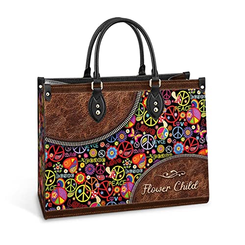 64HYDRO Colorful Hippie Pattern Flower Child Women Handbag Shoulder Bag - Travel Work Leather Bag - 