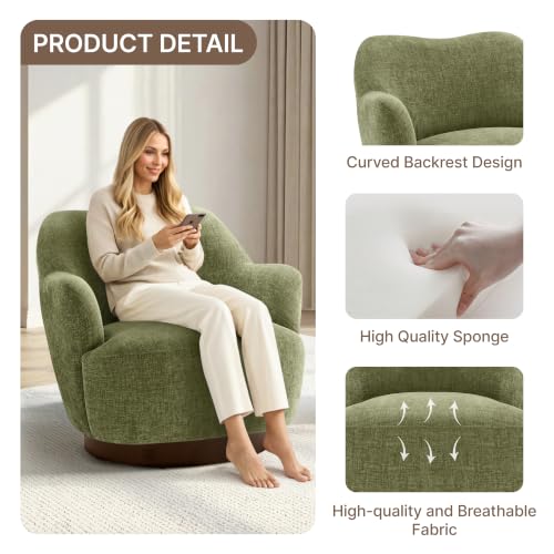 Image of KISLOT Swivel Accent Chair Set of 2,Upholstered Barrel Chair with Curves Camel Back Design,Modern Arm Chair with Wooden Base for Living Room Bedroom Reading Waitingroom,Sage Green
