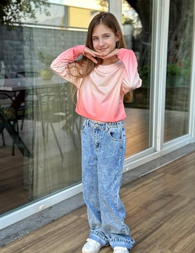 Image of Arshiner Girls Crop Tops Kids Long Sleeve Pullover Sweatshirts Girls Cropped Crewneck Sweatshirt for Teen Girl